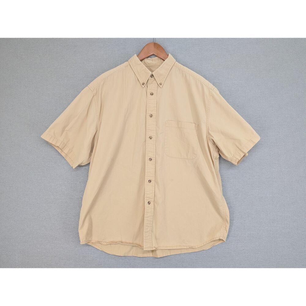 Cumberland Outfitter's Shirt Size Large Short Sleeved Button Up Tan Cotton